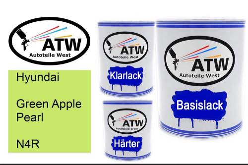 Hyundai, Green Apple Pearl, N4R: 1L Lackdose + 1L Klarlack + 500ml Härter - Set, von ATW Autoteile West.